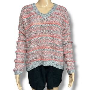 Aeropostale Womens Knit Sweater Pullover Slouch Striped Stretchy Pink Orange Lrg